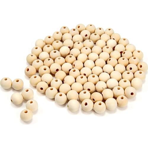 100PCS Natural Color Round Wood Beads DIY Jewelry Accessories Wood Scattered Beads for DIY Making Bracelet Spacer Charms Supplie