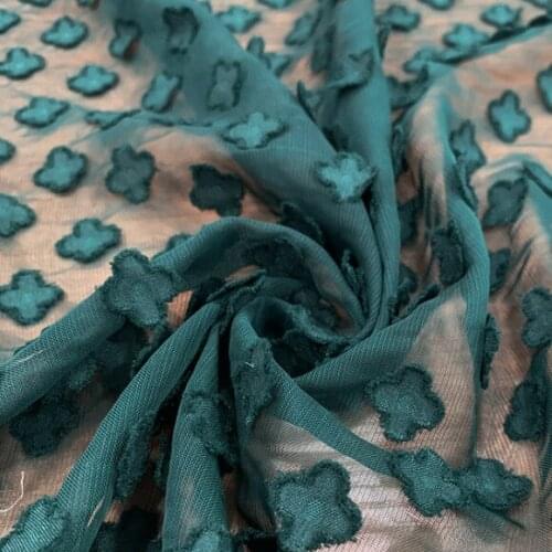 150cm Wide Green Four-leaf Clover Jacquard Floral Chiffon Fabric Mesh Tulle Fabric for Dress,Shirts,Uphostery Cloth by the meter