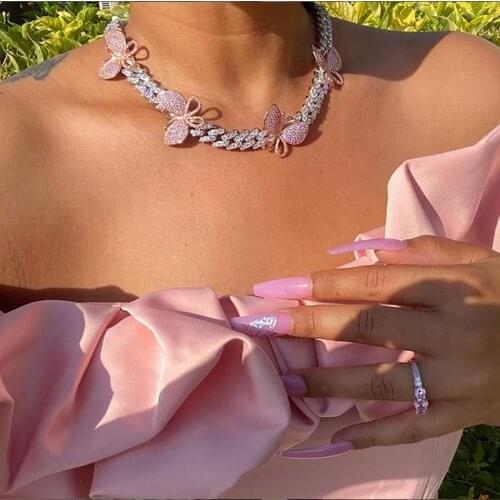 2021 Hip Hop Beautiful Design Butterfly Chain Necklace Cuba Style Dainty Jewlery For Women Wedding Gift
