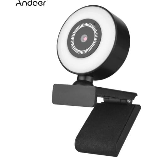 Andoer 1080P High-Definition Webcam USB Plug and Play with Built-in Microphone Fill Light for Laptop Desktop Computer Video