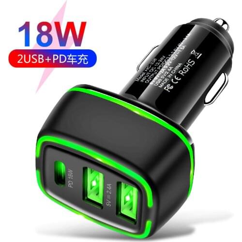 Car Quick Charger USB Type C PD 18W 3 Port Charge For iphone Xiaomi Huawei Samsung QC 3.0 Fast Charging USB Car charger