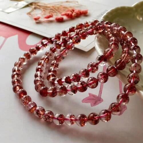 Genuine Natural Lepidocrocite Quartz Red Super 7 Crystal 3 Laps Bracelet 5.8mm Woman Men Round Beads Stretch AAAAA Genuine