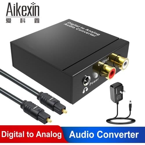 Digital to Analog DAC Audio Converter Coax Optical to RCA R/L 3.5mm Adapter with AUX 3.5mm Jack out with Toslink cable