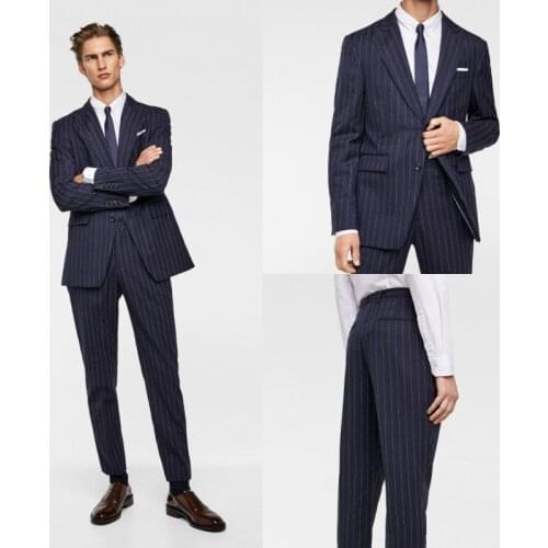 Business Men Stripe Tuxedos Custom Made Peaked Lapel Blazer Handsome Smart Casual Daily Party Suits 2 Pieces Set