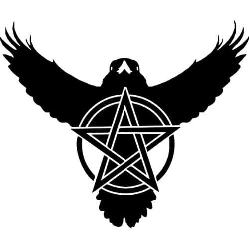 Personality Creative Animal Crow Pentagram Fashion Vinyl Motorcycle Car Sticker Decal Accessories Black/silver,17cm*14cm