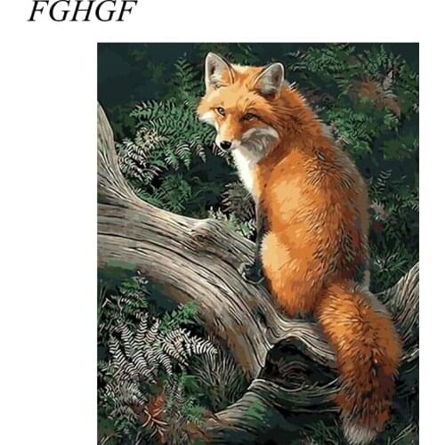 FGHGF Frameless Pictures Fox Painting By Numbers DIY Digital Canvas Oil Painting Europe Home Decoration Wall Art