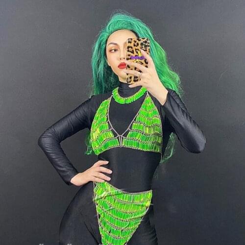 Fluorescent Elasticity Sexy Bodysuit Stage Outfit Female Singer Leggings Nightclub Costume Dance Jumpsuits Dance Wear DN9388