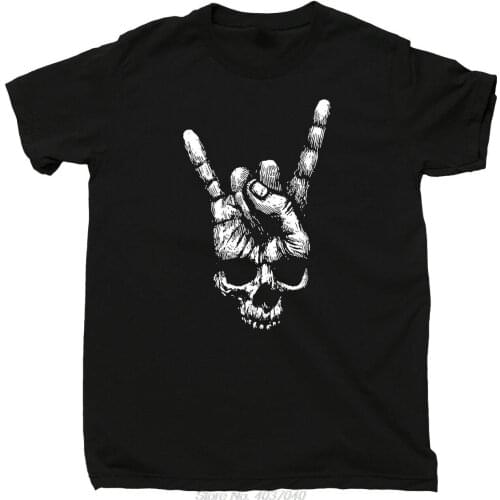 Skull Hand Sign Of The Horns T Shirt Heavy Metal Rock N Roll Band Tattoo Tees tshirt harajuku