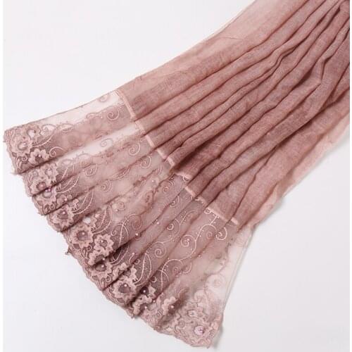 Embroidered Tie-dyed Cotton Scarf Pearl Plain Floral Scarves Women Muslim Hijab Large Size Turban Foulard Musulman 10pcs/Lot