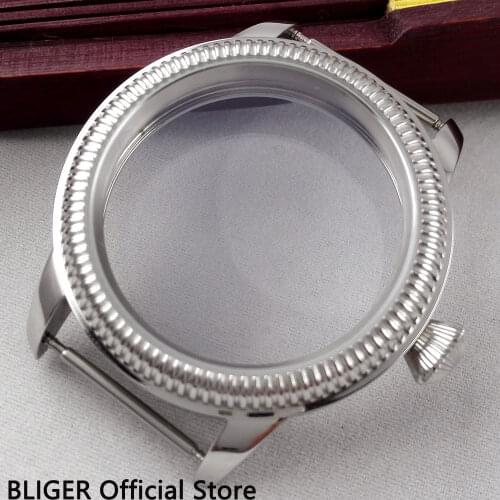 Classic 44MM Polished Stainless Steel Watch Case With Bezel Fit For ETA 6497 6498 Hand Winding Movement