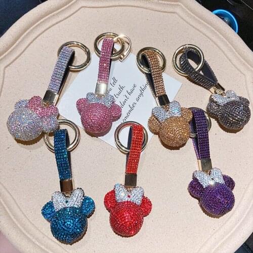 Colorful Full Diamond Cute Doll Head Cartoon Backpack Pendant Car Key Ring Penant Gift