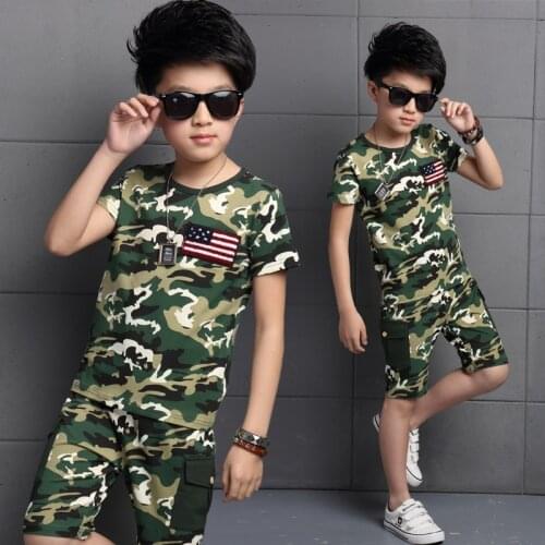 Summer Fashion children mode boy camouflage clothes short sleeve T-shirt and short set kids boy outdoor sports T-Shirt clothing