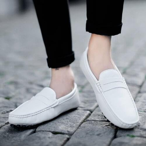 Loafers Men Mocassin Leather Flats Casual Shoes Plus Size 48 49 50 White Slip-On Driving Walking Shoes Chaussure Homme Cuir