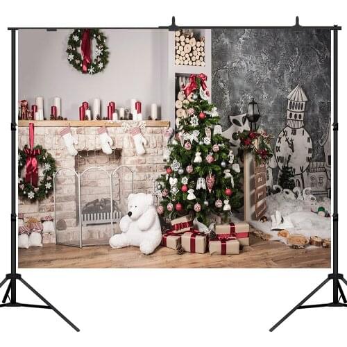 Lyavshi Christmas Tree Home Decoration Fireplace Scene Photography Backgrounds Vinyl New Year Backdrops For Photo Studio Props