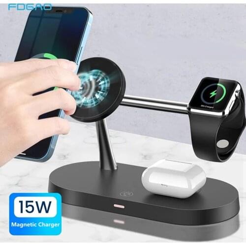 3 In 1 Magnetic Wireless Charger Stand 15W Fast Charging Station For Magsafe IPhone 12 Pro Max Airpods Pro Apple Watch 6 5 4 3 2