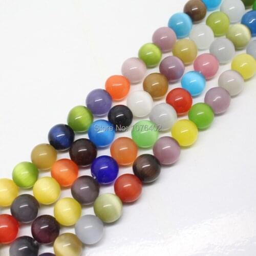 Mini. order is $7!10mm Beautiful Multicolor Cats Eye Round Loose Beads 15"