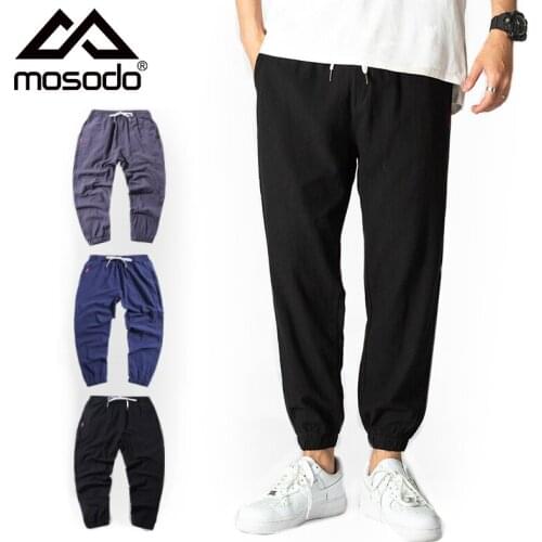 Mosodo Pure Cotton Men trousers Summer Elastic Waist Casual Sport Jogging Breathable Outdoor Solid Color Large Size Sweatpants