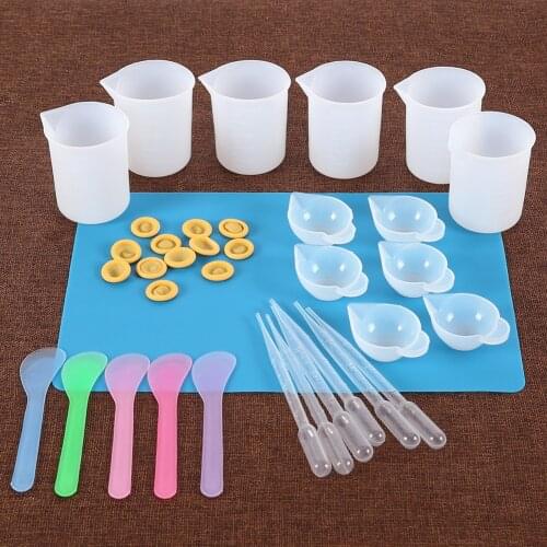 DIY Crystal Epoxy Mould Kit DIY Crafts Jewelry Making Tools, Tweezers with Silicone Measuring Cup and Mixing Cup