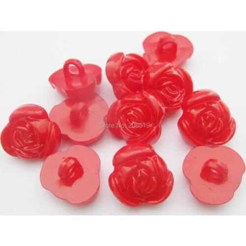 NBNNON 150pcs Red color rose shape sewing plastic buttons for children clothes 10mm/13mm shank hole shirt button