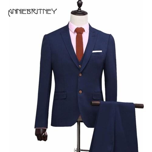 New Arrival Navy Blue Men Suits 3 Piece Retro Groom Tuxedo Blazer Jacket+Pant+Vest Slim Fit Formal Business Wedding Suits Terno