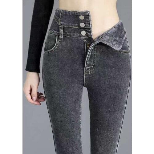High waist Elastic Skinny Jeans Winter Women Streetwear Tight Vintage Denim Pants Plus size Thicken Slim Winter Pencil Trousers