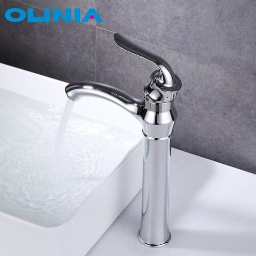 Olinia Single Handle Basin Faucet Bathroom Faucet Tall Chrome Brass Basin Mixer Bathroom Deck Mounted Sink Faucet OL8235