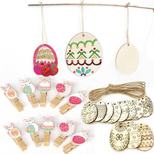 Easter Bunny Happy Easter Egg Wooden Pendant DIY Painted Material Easter Gifts for Children EA01