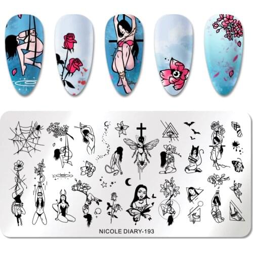 NICOLE DIARY Halloween Nail Stamping Plates Pumpkin Flowers Animal Fruit Pattern Nail Art Image Lace Stamp Templates