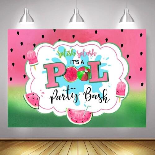 Splish Splish Pool Party Bash Background Photography Summer Watermelon Birthday Backdrop Ice Cream Swimming Pool Photoshoot