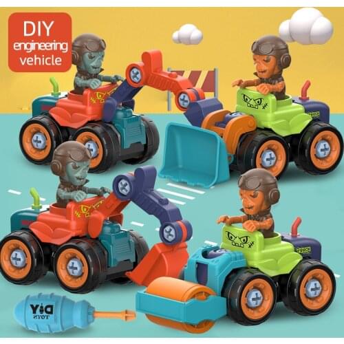 Nut Disassembly Engineering Truck Building Blocks Bulldozer Kids Toys Boys Screw Creative Education Toy Cartoon Zombie Car Model