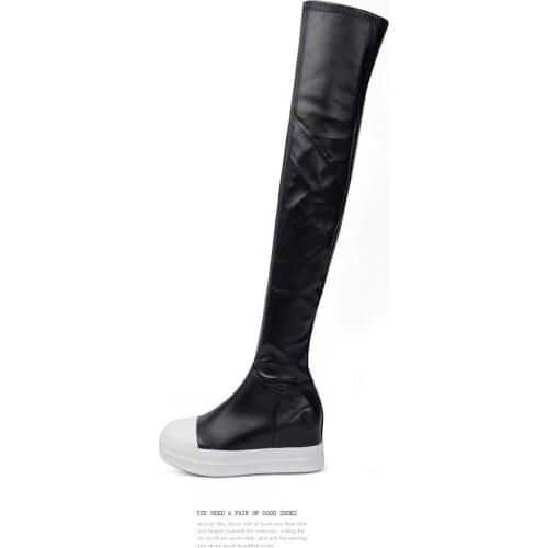 Gullick Black and White Mixed Color Over the knee Sport Boots Women Winter Boots Low Heel Warm Round Toe High Quality Shoes