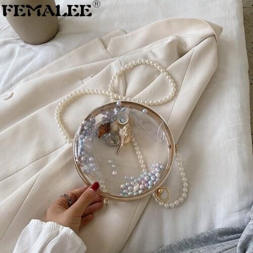 Women Acrylic Round Ball Crossbody Bag Designer Pearl Chain Circle Shoulder Bag Female Transparent Handbag Jelly Evening Clutch