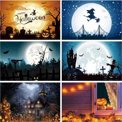Yeele Halloween Pumpkin Lantern Background Cross Tombstone Bat Skull Skeleton Lightning Photography Baby Backdrops Photo Studio