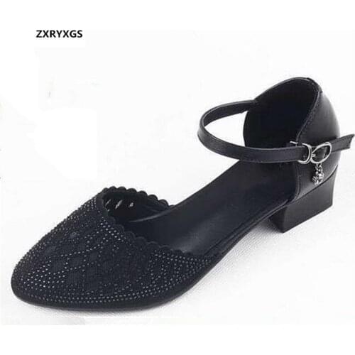 Promotion Cowhide Mesh Rhinestones Shoes Woman Sandals 2020 New Round Head Side Air Summer Shoes High Heel Women Sandal Shoes