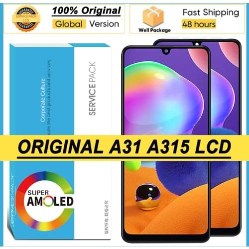 100% Original 6.4'' Super AMOLED Display for Samsung A31 A315 Full LCD Touch Screen Digitizer Assembly Repair Parts