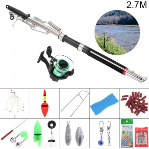 2.7m Automatic Fishing Rod Reel Line Combo Full Kits with Carp Fishing Lures Fishing Float Hooks Beads Bell Lead Weight