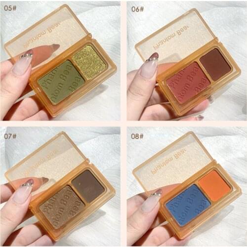 2 Color Matte Shimmer Eyeshadow Palette Cosmetic Eye Pigment Pearl Glitter Eye Shadow Longlasting Waterproof Eye Makeup TSLM2