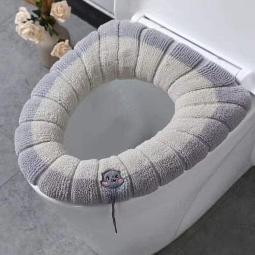 2pcs Bathroom Soft Thicker Warmer Stretchable Washable Cloth Toilet Seat Cover Pads, Fits All Oval Toilet Seats
