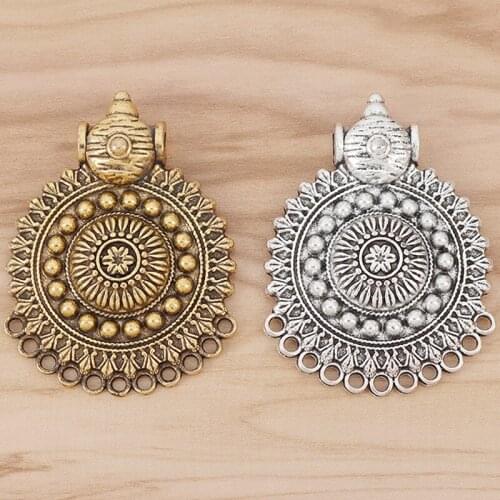2 Pieces Gold Tone Large Tribal Boho Multi Strand Connector Charms Pendants for Necklace Jewelry Making Findings 65x49mm