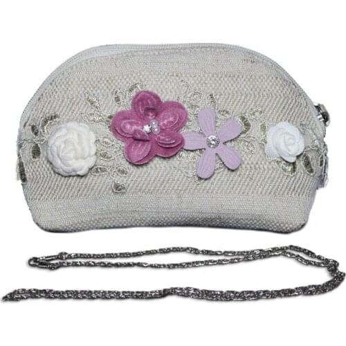 2019 Hand Made New designer women Linen handbags female Hand made flowers Pearls 2 in 1 Purse Chain shoulder bag Cosmetic bag