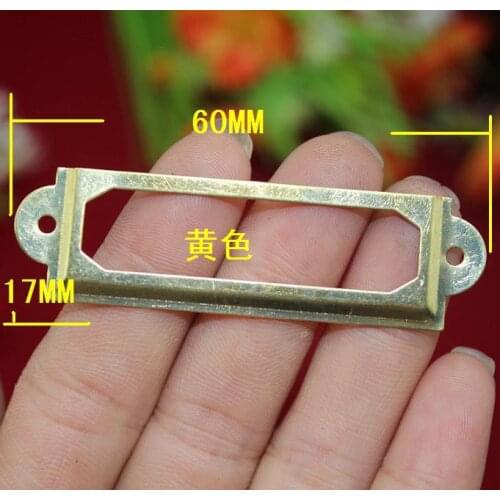 30Pcs golden Iron Label Frame Card Holder without Cup Pull drawer box case bin cabinet carpenter Size small 60*17mm