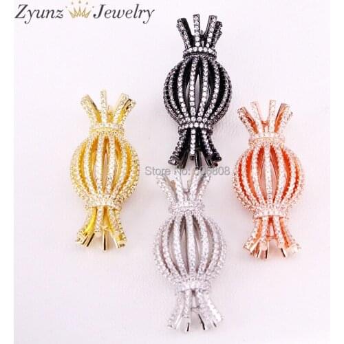 4PCS ZYZ324-9413 White Cubic Zirconia CZ Micro Pave Filigree Candy Ball Multi Strand Link Connector, Accessories