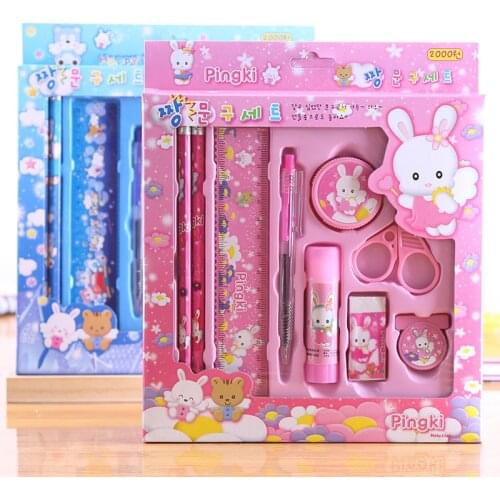 5 sets Children 's Stationery Set of Pupils School Supplies Festival Gifts for Children 9pcs installed free shipping