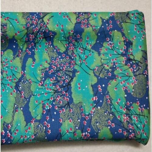 50x160cm Blue Mixed Green Lotus Flower Gold Stamping 100% Cotton Fabric for quilting bedding cloth Home Decor