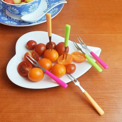 6 Pcs Stainless Steel Fruit Fork Set Sticks Creative Fork Rondom Color Small Supplies