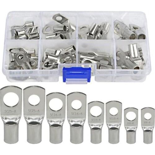60pcs Bolt Hole Tinned Copper Cable lugs Battery Terminals set Wire terminals connector SC10-6 SC16-8 SC25-8