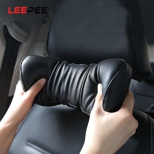 LEEPEE Car Neck Pillow PU Leather Auto Head Rest Cushion for Seat Chair In Auto 3D Memory Foam Neck Rest Cushion Car-styling