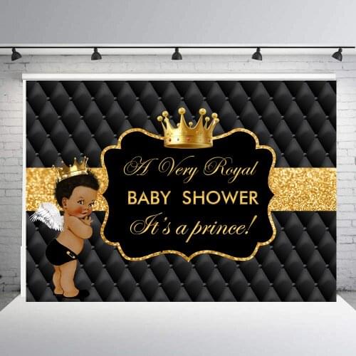 Royal prince boy baby shower backdrop birthday party decor background photo photography vinyl black leather gold crown B-877