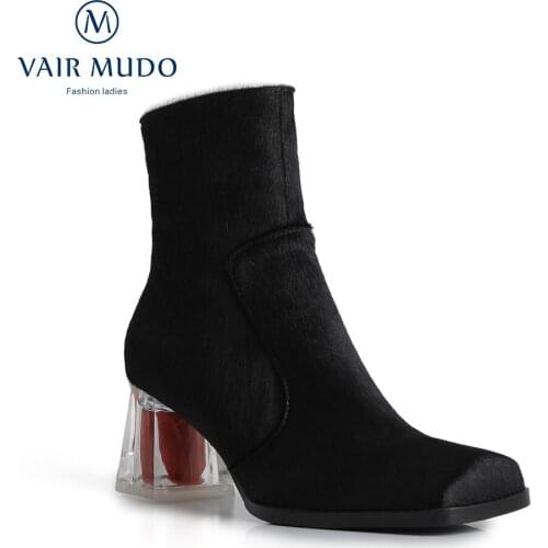 VAIR MUDO Ankle Chelsea Boots High Heels Shoes Concise Black Square Toe Elegant Fashion Shoes Footwear Solid Boots WM-X218-C