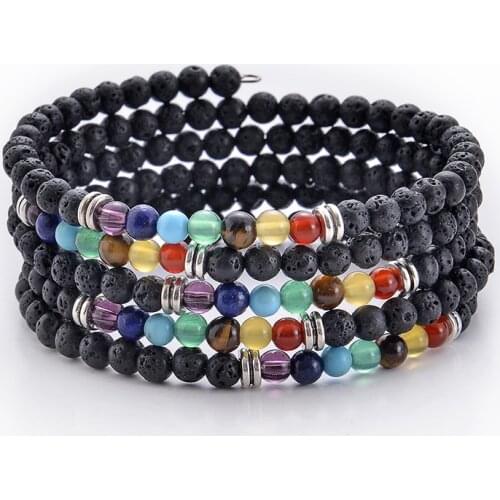 HIYONG 6MM Lava Rock Beads Bracelet Mutil-layered Natural Stone Bracelet 7 Chakra Wrap Bracelet Healing Bangles for Women Men